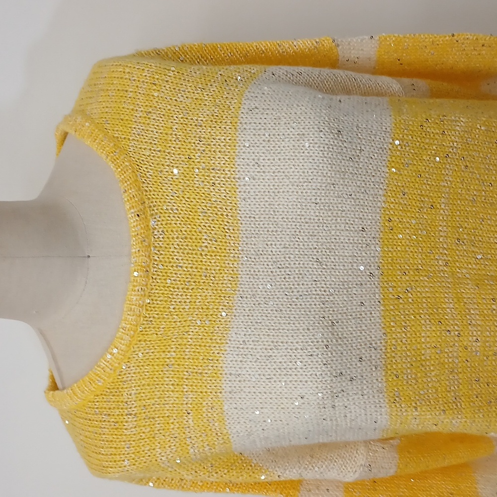 NWT Workshop Andrea Jovine Yellow White Sweater with Sparkly Sequin details / 2X - Picture 4 of 9